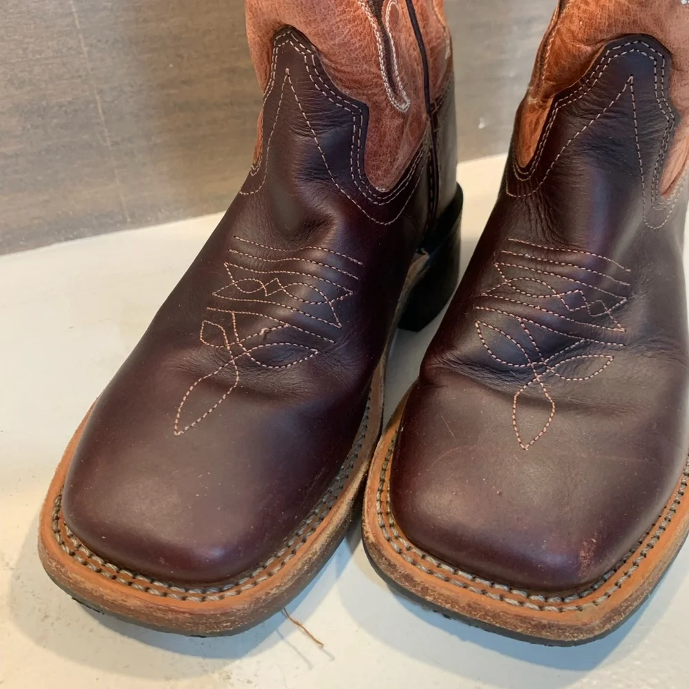 Old West Boys Square Toe Boots Brown Size 12.5- D Leather Western Casual Rodeo